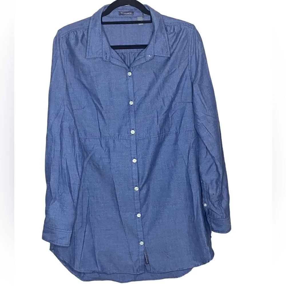 Toad&Co Wm’s Sz Lrg Chambray Blue Side Zipper Pockets Button Down Tunic Shirt